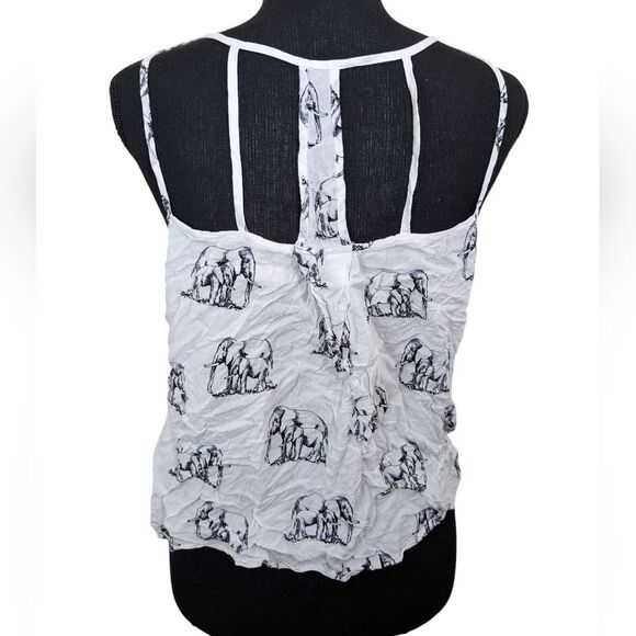 Aeropostale Sheer Elephant Button Front Rayon Hi-Lo Cropped Top Large - Picture 2 of 10